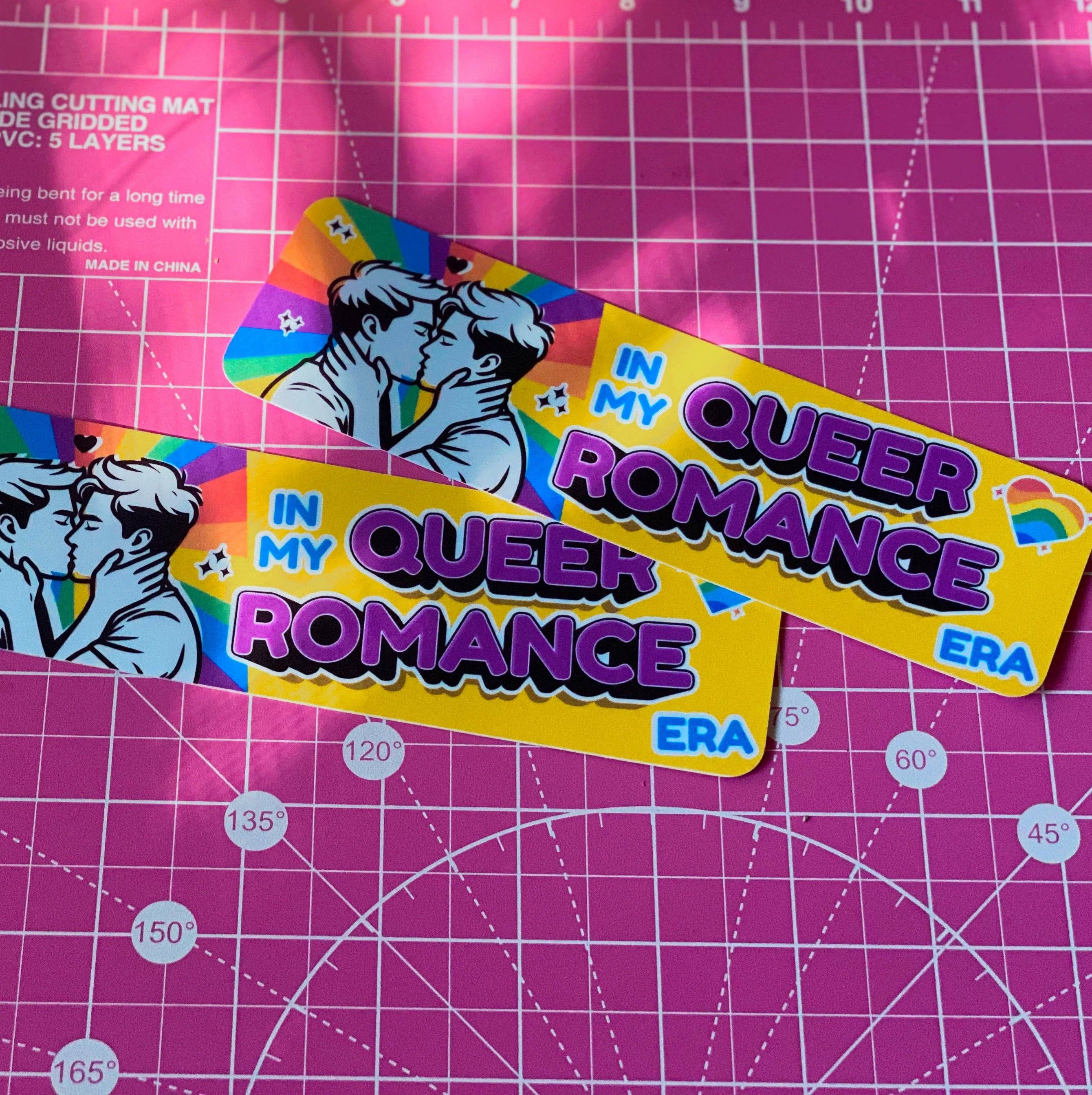 Bookmark that says “In My Queer Romance Era” in bold text